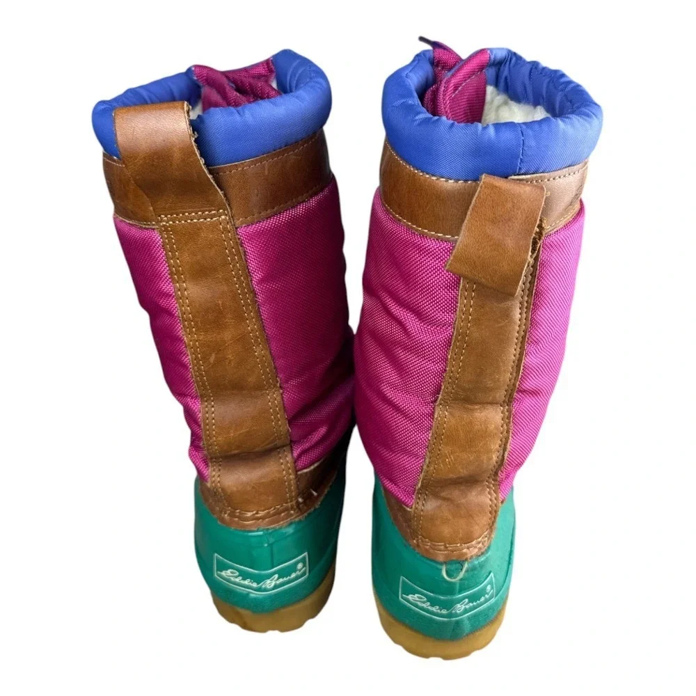 90s Vintage Eddie Bauer Duck Boots Womens 6 Colorblock Teal Magenta Blue Rare